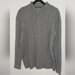 H2H Men's Full Zip Up Cable Knit Sweater Blouse Mock Neck Gray Size XL EUC